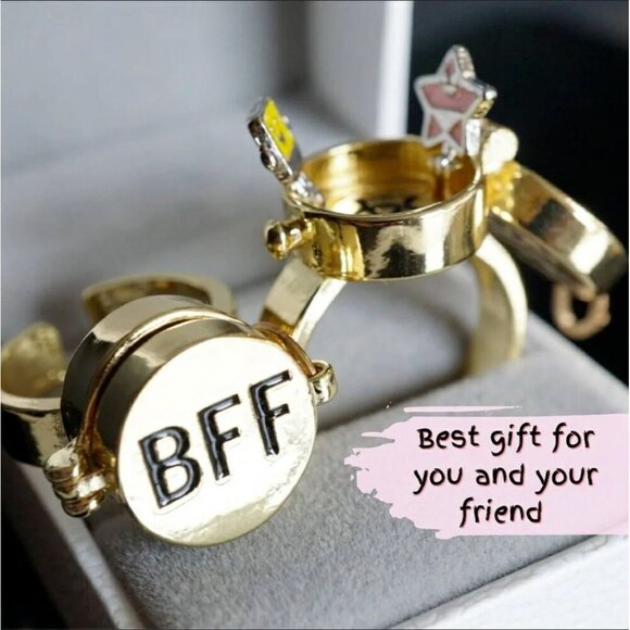 thumbnail image 2 of YILUOCD 2Pcs Upgraded Best Friends Forever BFF Rings, New Fun Buckle And Bettle Rotating Bearings Rings, Cartoon Anime Aesthetic Friendship Jewelry Gifts (1Pcs 2 of 9